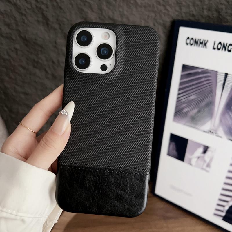 For iPhone 16 Pro Max 15 Pro 14 Plus 13 12 Shell Cover Luxury Splicing Leather Hard PC Shockproof Slim Phone Case