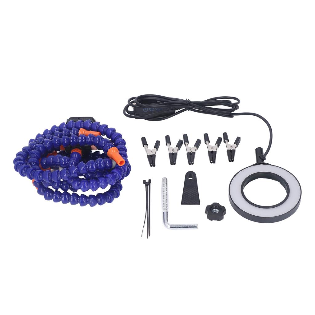 Soldering Helping Hand 5 Jaws 3X USB Magnifier ABS Flexible Arms Light Soldering Station Blue