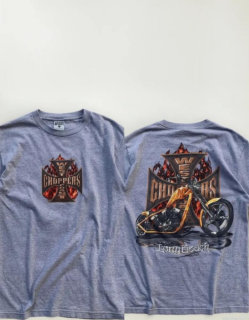 West Coast Choppers Iron Cross Vintage Biker Double-Sided T-Shirt, American Chopper Motorcycle Graphic Tee, Unisex Casual Top