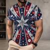 Men Plus Size Round Neck Short Sleeve Blue Yellow Tropical Leaf Printed T Shirt