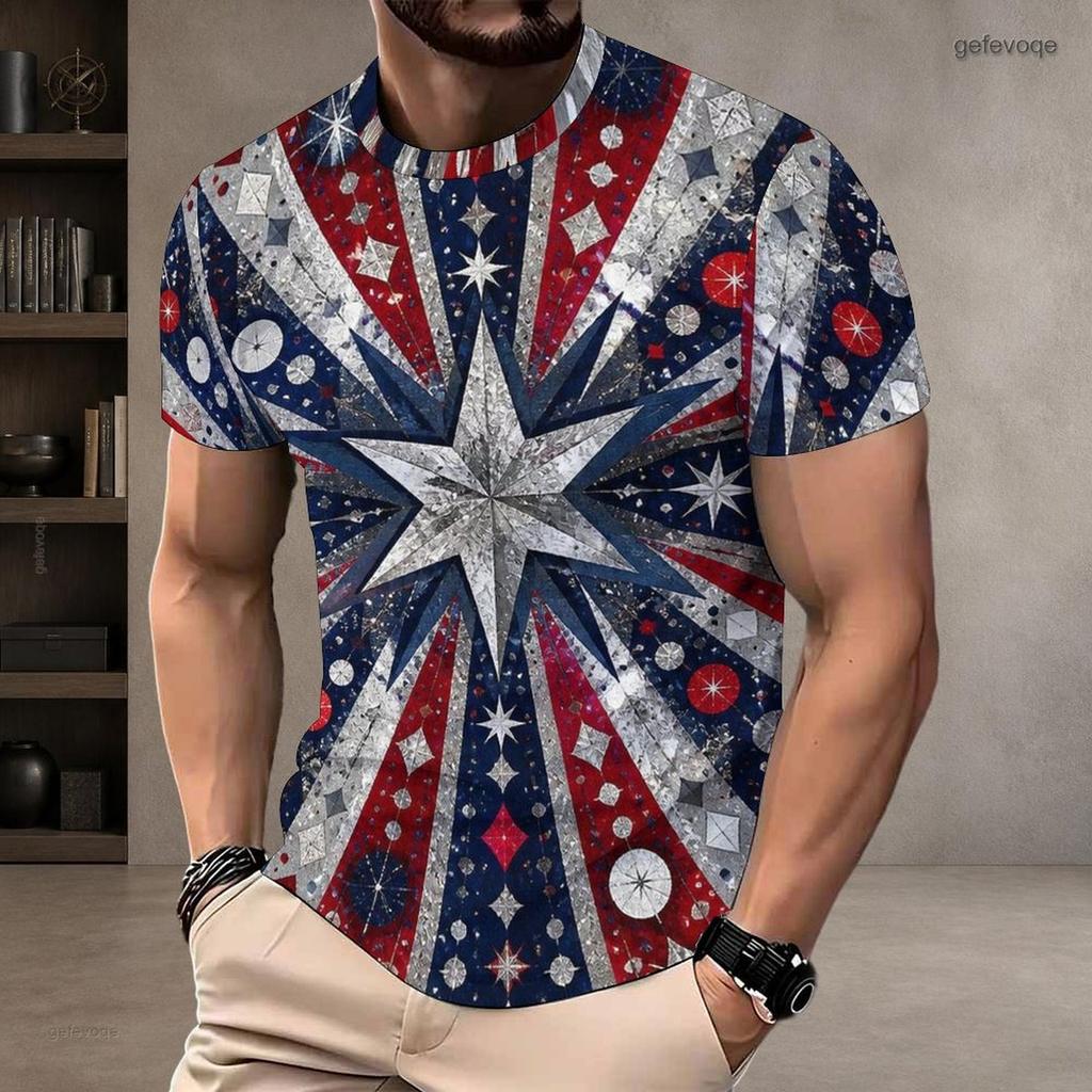 Men Plus Size Round Neck Short Sleeve Blue Yellow Tropical Leaf Printed T Shirt