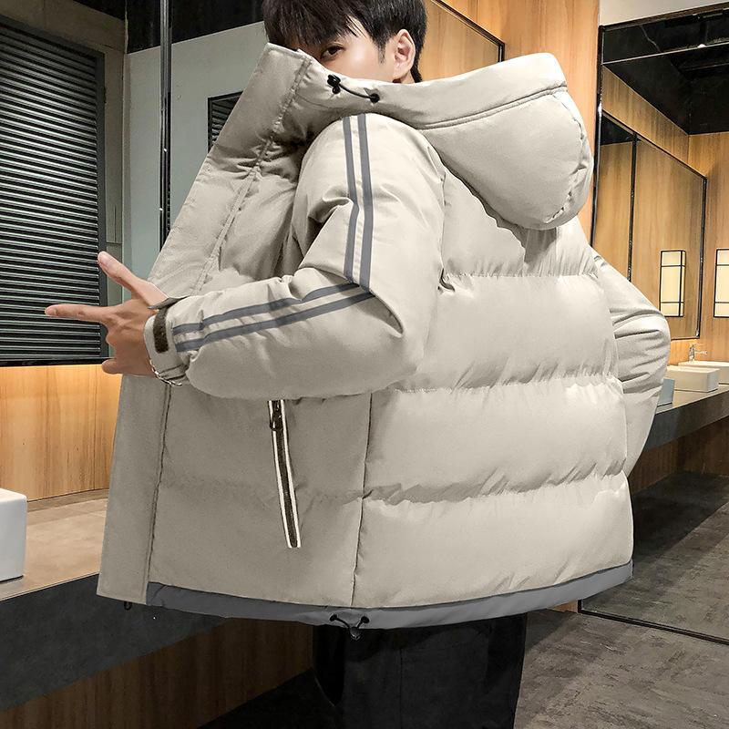 Ropa de Algodón para Hombre Invierno con Capucha Rayada Suelta Gruesa Chaqueta de Algodón Tendencia Ropa Pan Chaqueta Abrigo de Algodón Hombre