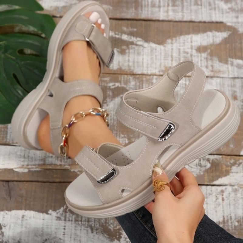 New large size casual sandals women's sports style Velcro one-word fish mouth sandals