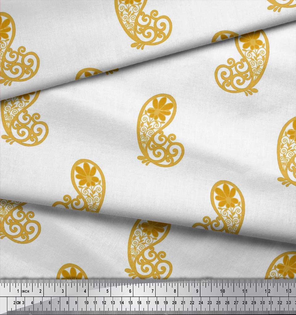 Soimoi Černá japonská krepová saténová tkanina Floral & Paisley Print Fabric v metrech 42 palců