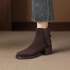 Krazing Pot Cow Suede Nubuck Winter Round Toe Modern Boots Med Heels Zipper Patch Work Women Ankle Boots