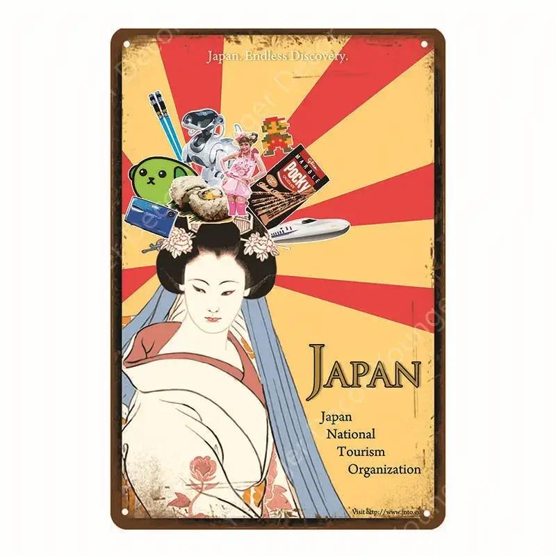 Japan Travel Poster Japanese Ukiyoe Metal Tin Signs Retro Old Style Wall Art Painting Plaque Home Bar Room Decor Vintage Plate