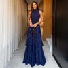 Europäische und amerikanische Damenbekleidung Frühling und Sommer neues Kleid mit Stehkragen, tailliert, ärmellos, Rüschen-Blattrand, rückenfreies Kleid