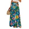 Women's Loose Casual Floral Print Wide Leg Pants With Elastic Waist Drawstring And Pocket Pants