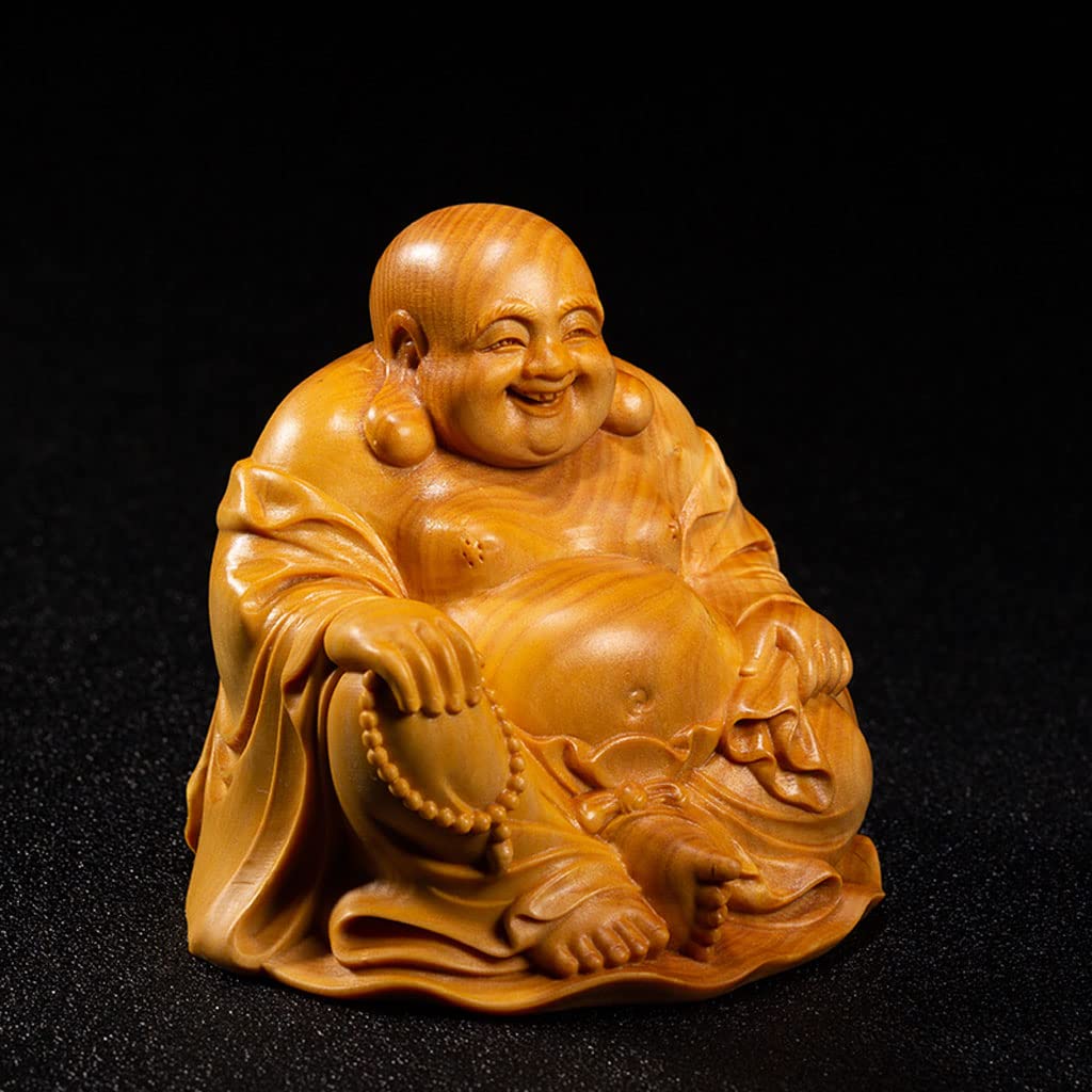 Wooden Carving High Quality Boxwood Wood Feng Money Luck Amulet Height Hotei, Carving, Shui, (Size 8cm)