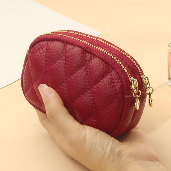 Double Layer Coin Purse, Dual-Compartment PU Leather Wallet, with Zipper Durable Scratch-Resistant Coin Holder Pouch