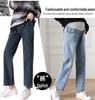 High Waist Elastic Maternity Jeans: Slimming, Straight Leg, Plus Size Denim for Spring.