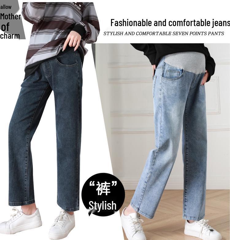 High Waist Elastic Maternity Jeans: Slimming, Straight Leg, Plus Size Denim for Spring.