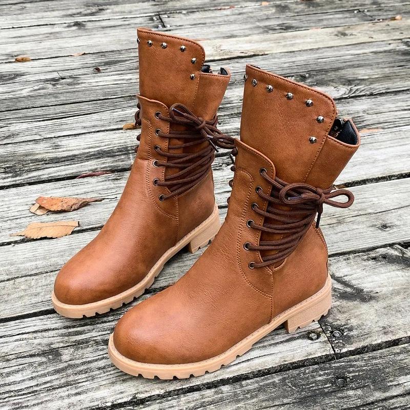 Fashion Women's Fashion Thick Heel Cotton Boots Winter New Round Head Side Strap Rivet Thick Sole Anti-slip Wear-resistant Short Boots