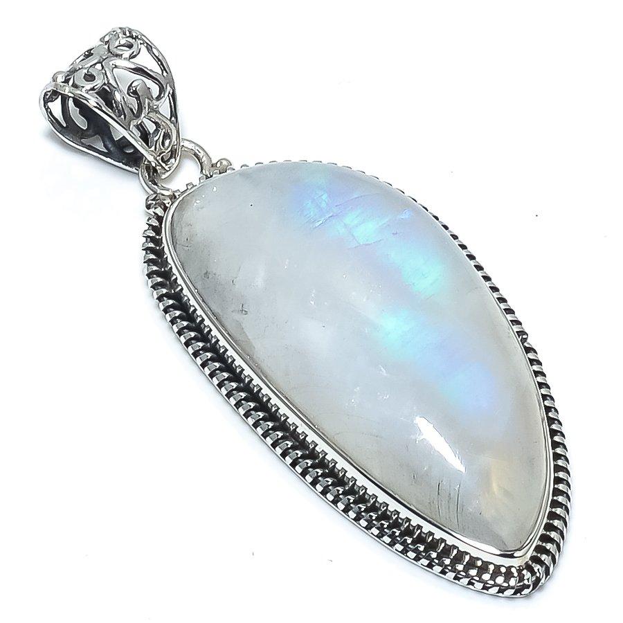 Natural Rainbow Moonstone Gemstone 925 Solid Sterling Silver Pendant 2.21" E4d52