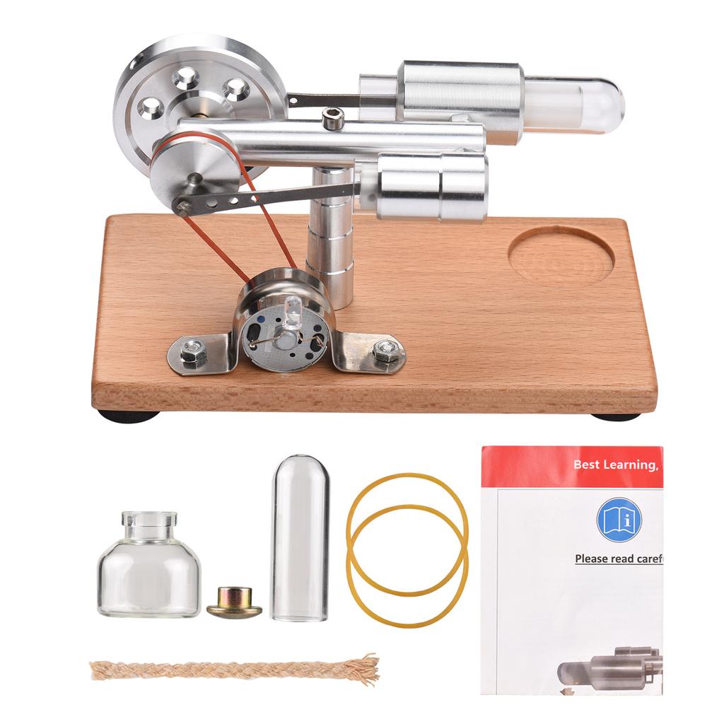 Stirling Engine Kit Electricity Generator Hot Air Motor Model with LED Light Flywheel Design