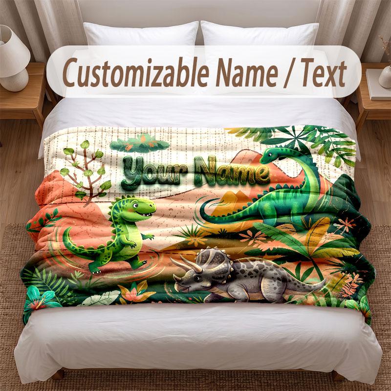 Coperta Morbida a Tema Dinosauri Personalizzata con Stampa Nome Testo Coperta Calda Decorazione Divano Casa Camera da Letto