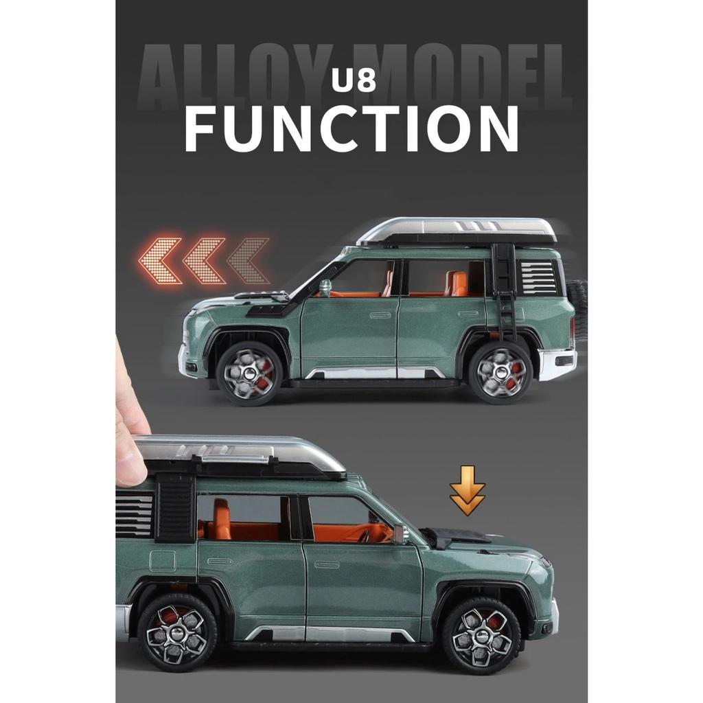 1/24 BYD Yangwang U8 SUV-Legierungsautomodell, Metalldruckguss-Spielzeug, neue Energie, Geländefahrzeuge, Automodell, Ton und Licht, Kindergeschenk