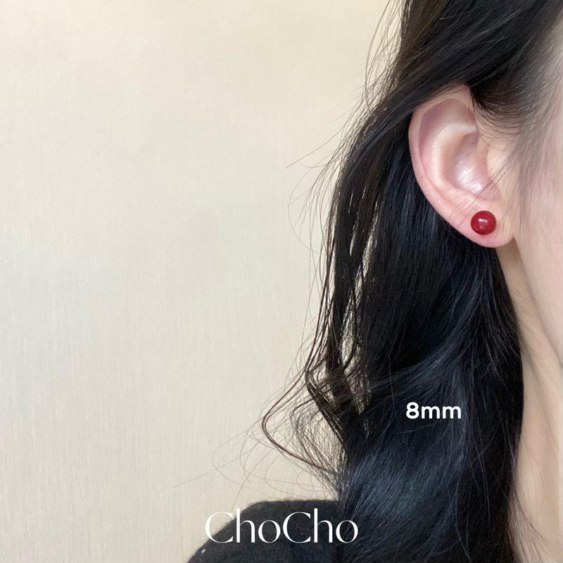 

Chocho Retro Wine Red 925 Silver Pearl Earrings 8mm 925 silver needle