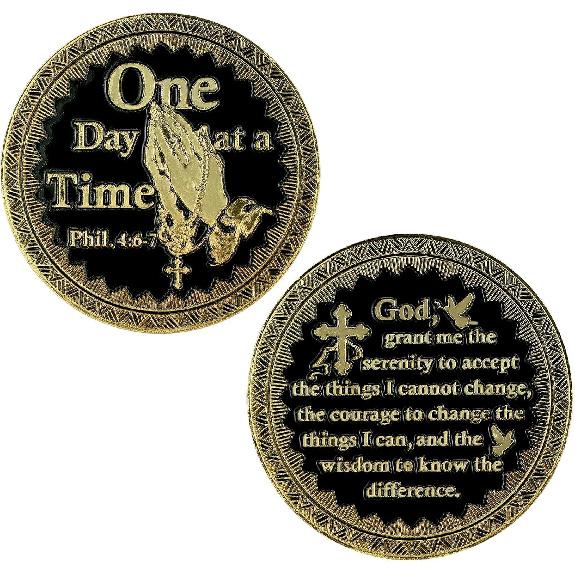Landical 10 Pcs Serenity Prayer Co One Day at a Time Gift Religious Prayer Challenge Co for Men Women Firefighter Public Servants Law Enforcement