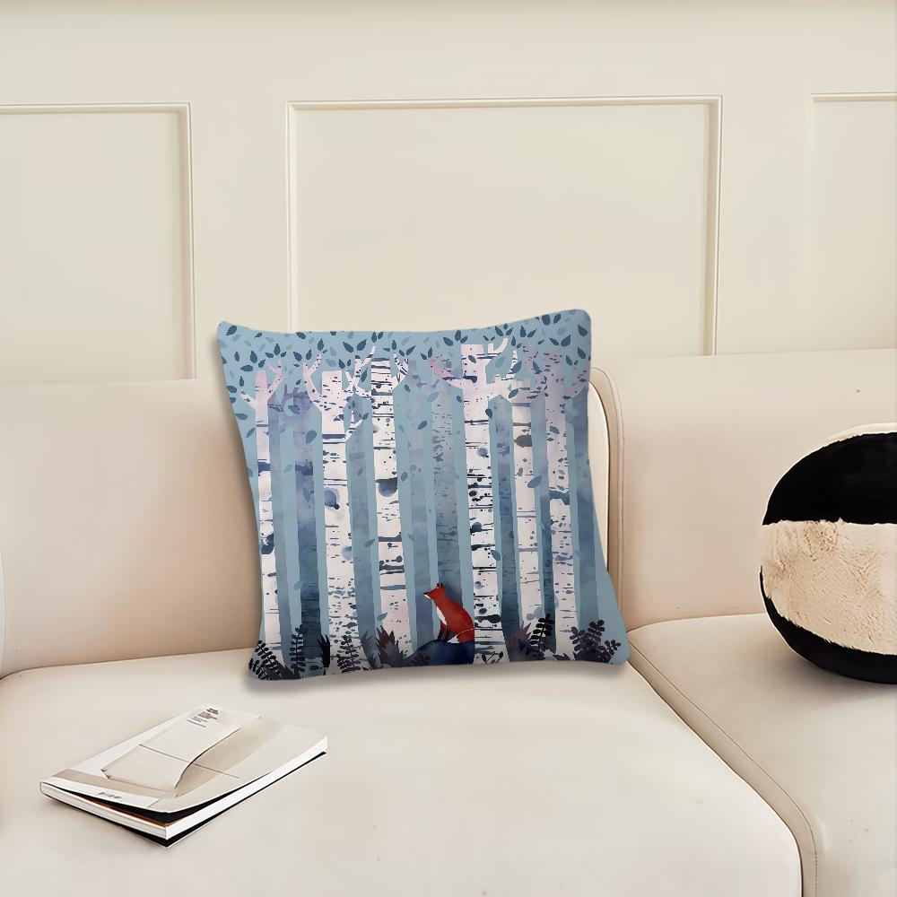 Белая береза Лиса наволочка Наволочка Декорация Комната Дом Диван гостиная Офис Автомобиль Нордическая простота 12x12Inch