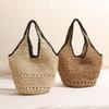Fashion Weave Tote Bag Handmade Grass Woven Bag Casual Bucket Bag  Beach