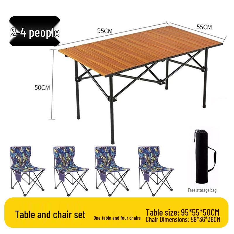 Outdoor Portable Folding Table & Chairs Set - Lightweight Roll-Up Table with Camping Seats