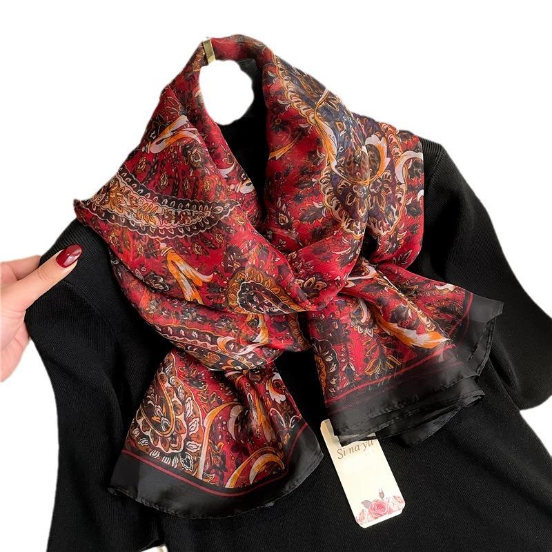 Simulation Silk Pattern Scarf Women's Large Size Sunscreen Light Luxury Fashion Temperament Silk Scarf Commuting Large Shawl Soft Yarn Scarf