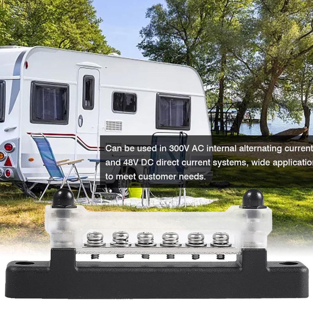 6-polig 12-polig 150A bussskeneblock med lock, enradigt kraftfördelningsblock Distributionsblock med klämmor för bil, båt, marin, husvagn, yacht
