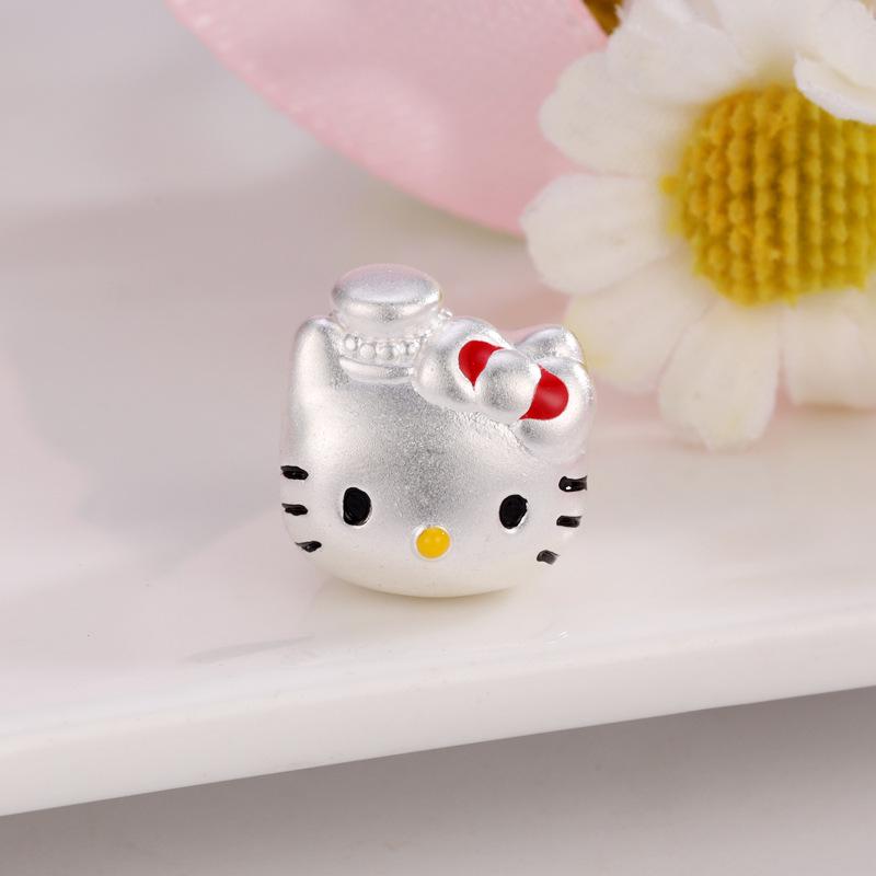 S999 Sterling Silver Hello Kitty Beaded Hat and Cat Head Silver Cartoon Beads