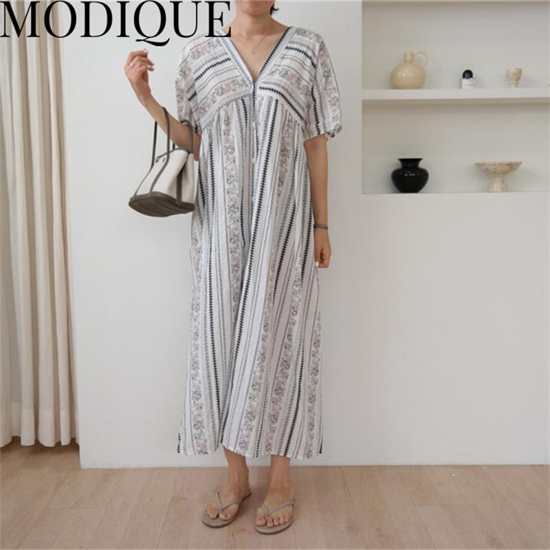 

MODIQUE, летняя новая классическая рубашка больших размеров, женская свободная хлопковая льняная рубашка с принтом, винтажное платье в полоску, повседневные женские платья без рукавов с круглым вырезом one size