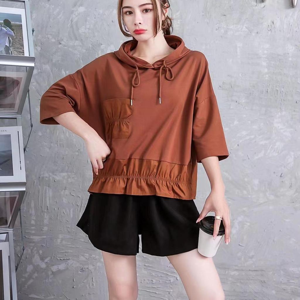 Dimanaf Camiseta de Nueva Sudadera con capucha para mujer, camisetas y camisetas holgadas de algodón con cuello redondo liso y manga corta, color amarillo, 2023