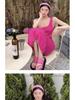 Elegant 2025 Pink Strappy Knit Midi Dress - Cinched Waist, Hip-Hugging Women's Summer Style