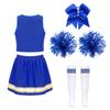 Girls Cheerleading Outfit Sleeveless V Neck Letter Print Crop Top Elastic Waist Skirt Bowknot Headwear Hand Flowers Socks