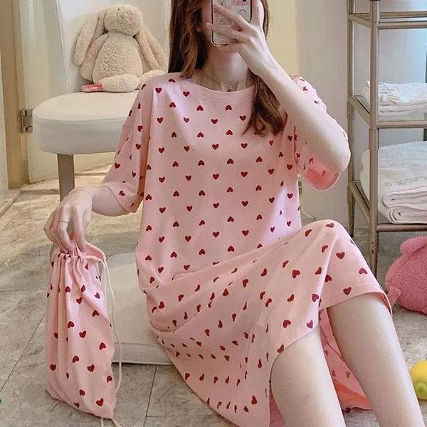 

Женская хлопковая пижама с короткими рукавами и принтом мультфильмов на весну и лето, женская повседневная ночная рубашка с круглым вырезом большого размера XL