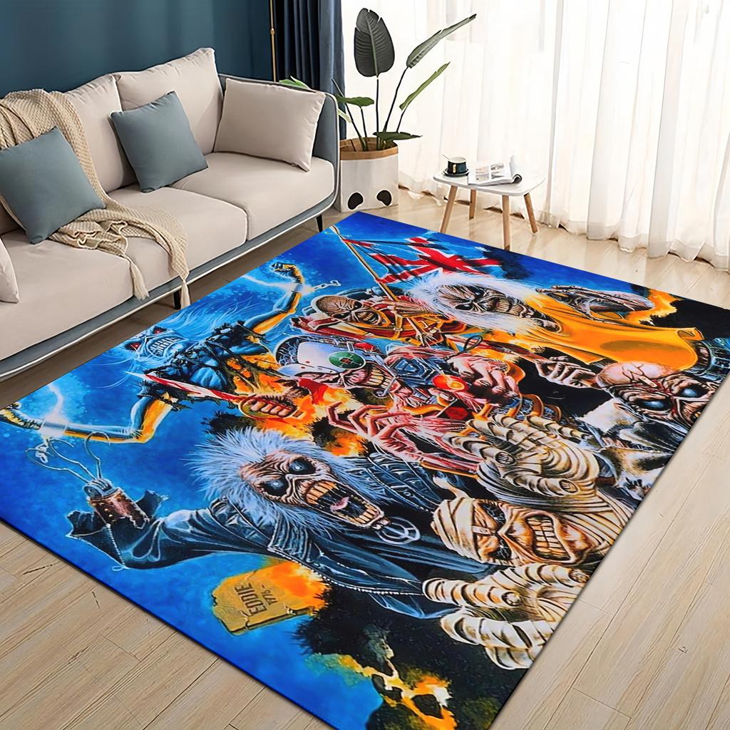 3D I-RON M-Maidens Meital Band Carpet Rug for Living Room Bedroom Home Sofa Decoration,Kids Play Non-slip Floor Mat