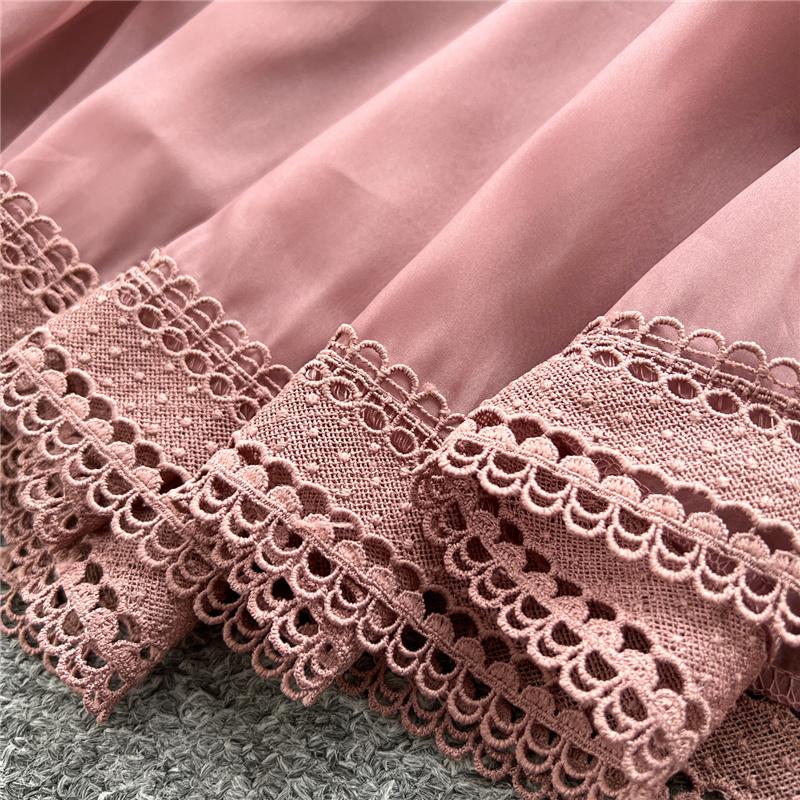 New Heavy Craft Lace Embroidery Hollow Out Party Evening Long Dress Women's Stand High Waist Lantern Sleeve Dresses Holiday