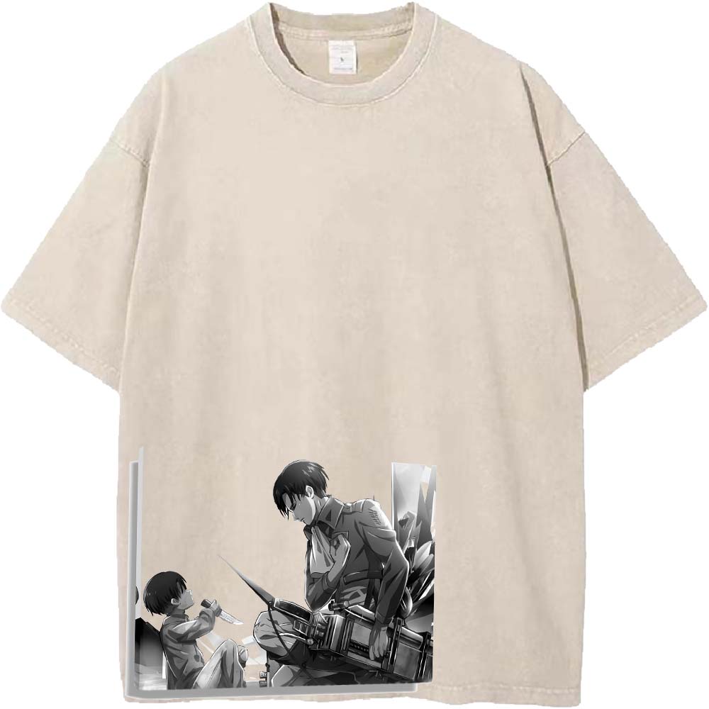 

Attack On Titan Anime Clothing Levi Ackerman Cool Print T-shirt Men Washed Cotton Tshirts Casual Manga Tee Harajuku Male T Shirt S хаки