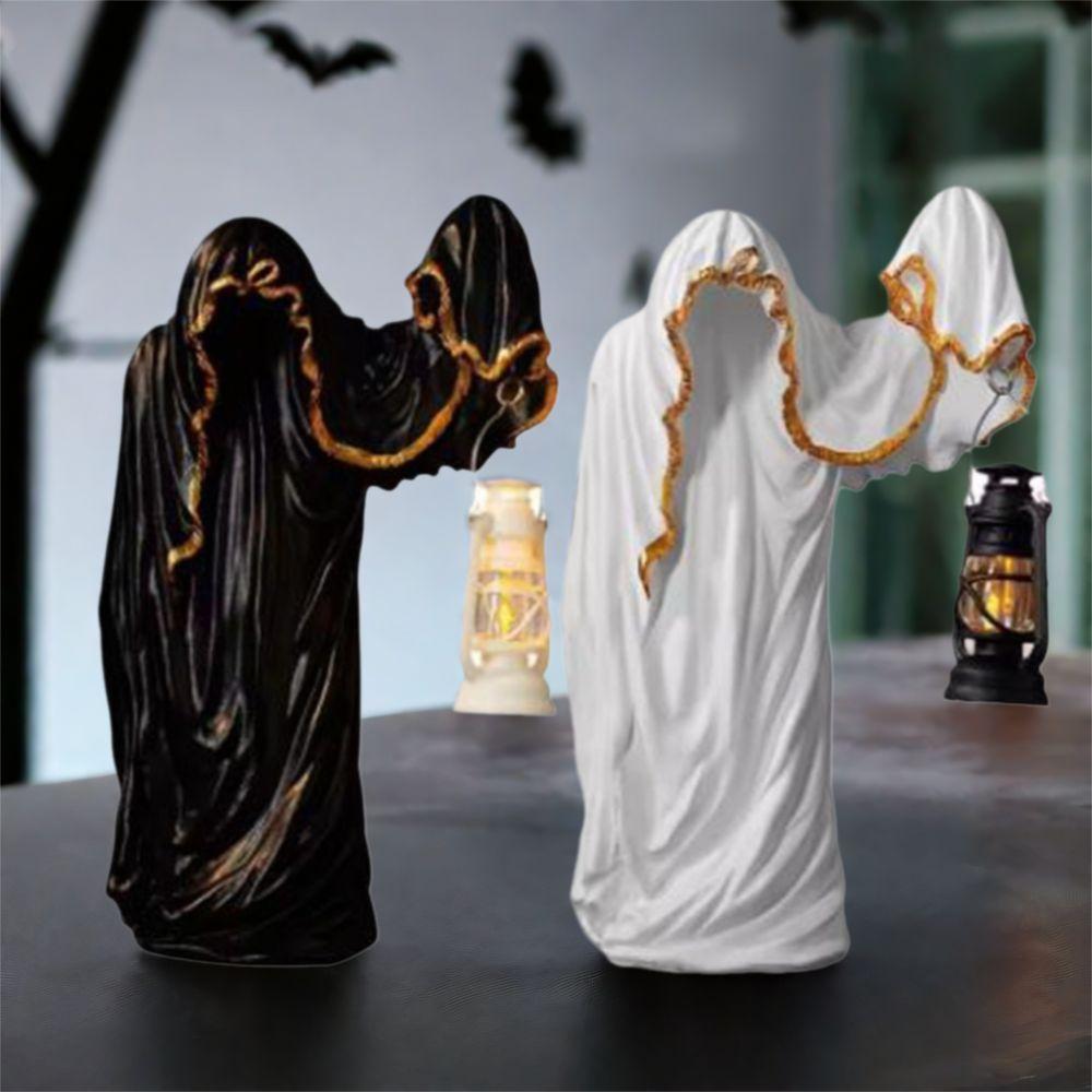 Resin Hell Mailman Lantern Decorative Scary Eerie Glow Ghost Figurine with Lantern Halloween Figurine Haunted House