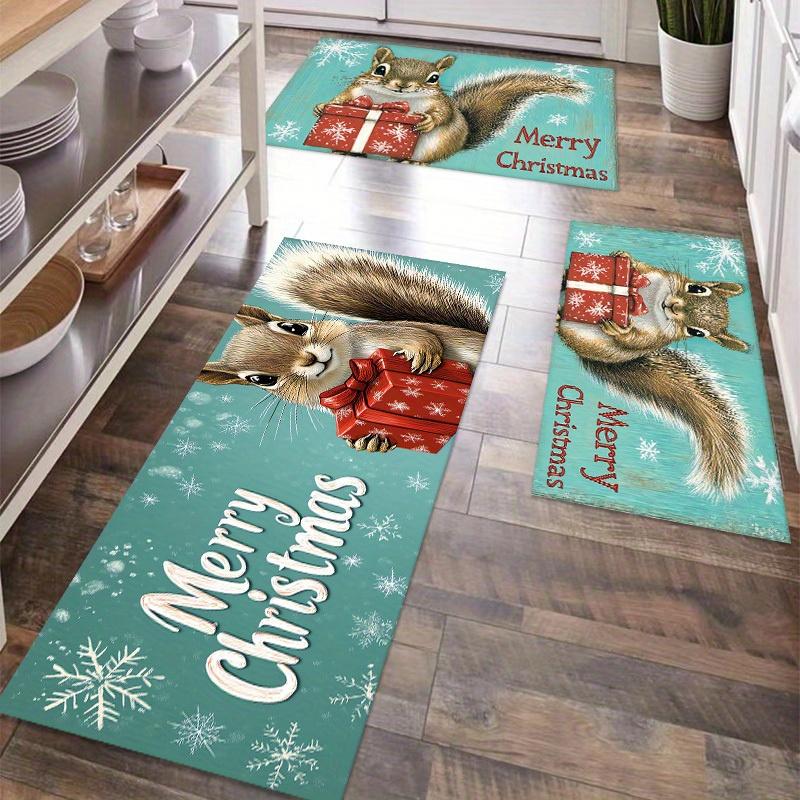 1Pcs Anti Fatigue Kitchen Rug Squirrel Christmas Print Waterproof Non-Slip Thick Cushioned Kitchen Mat Heavy Duty Comfort Standing Mat for Kitchen