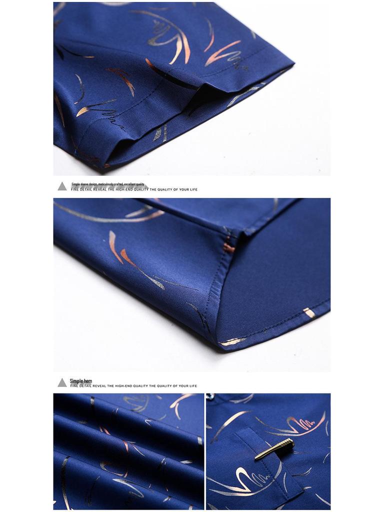 Herren Business Casual Bedrucktes Kurzarmhemd - Kentkragen, Trendige Mittelalterliche & Junge Stile