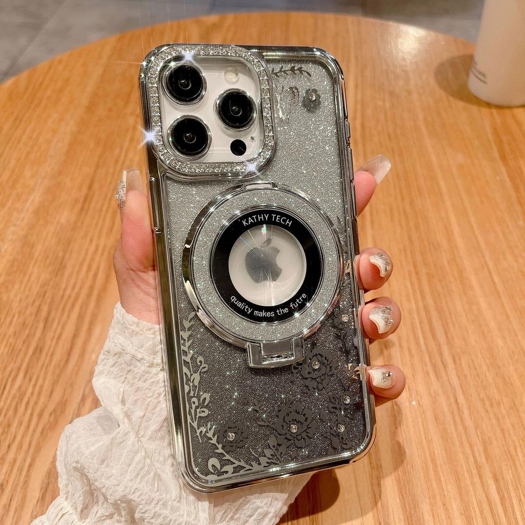 Luxurious Water Diamond Secret Garden Is Suitable for IPhone 15 Phone Cases, IPhone14Pro Max Glitter Magnetic Stand Cases
