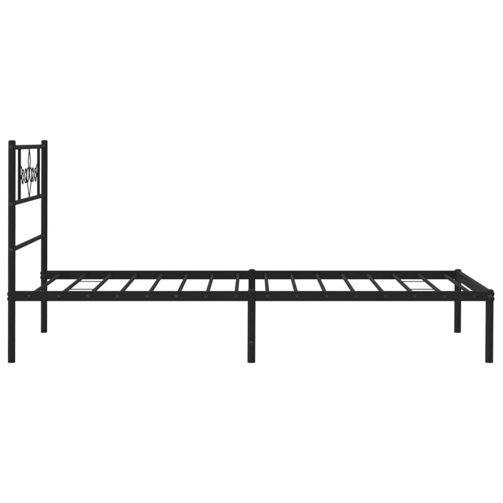 Metal Bed Frame with Headboard Black 90x200 cm