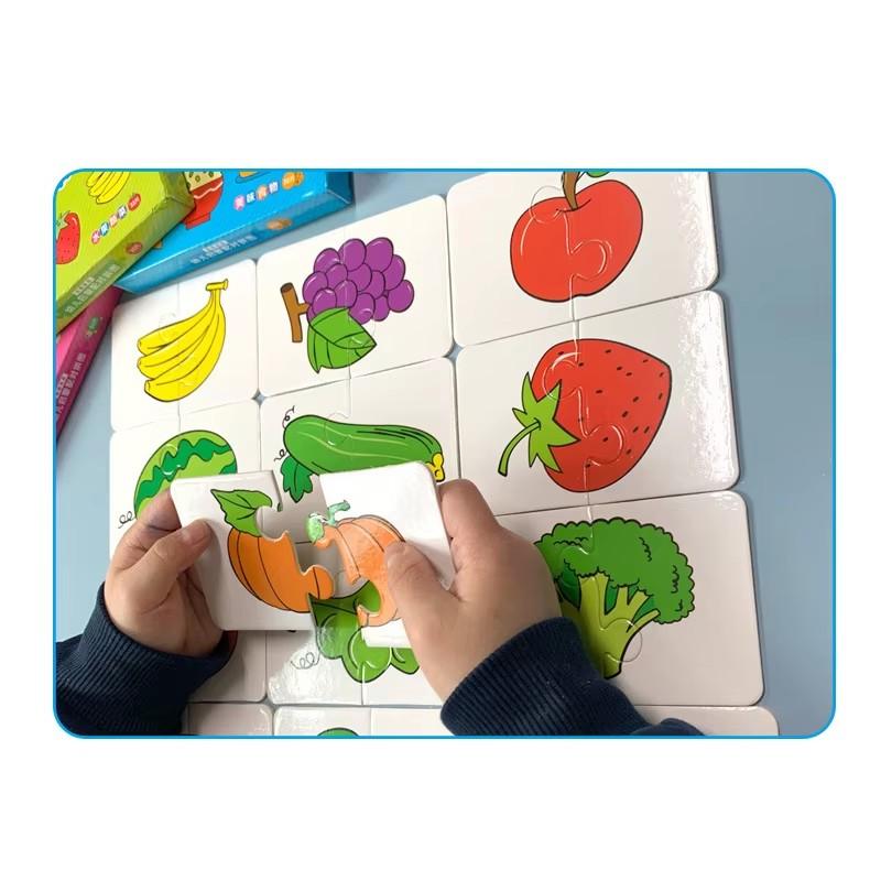 Baby Montessori Jigsaw Puzzle Toy Children Animals Fruit Truck Graph Card Matching Games Toys for Kids 1 2 3 Years Old Boy Girls