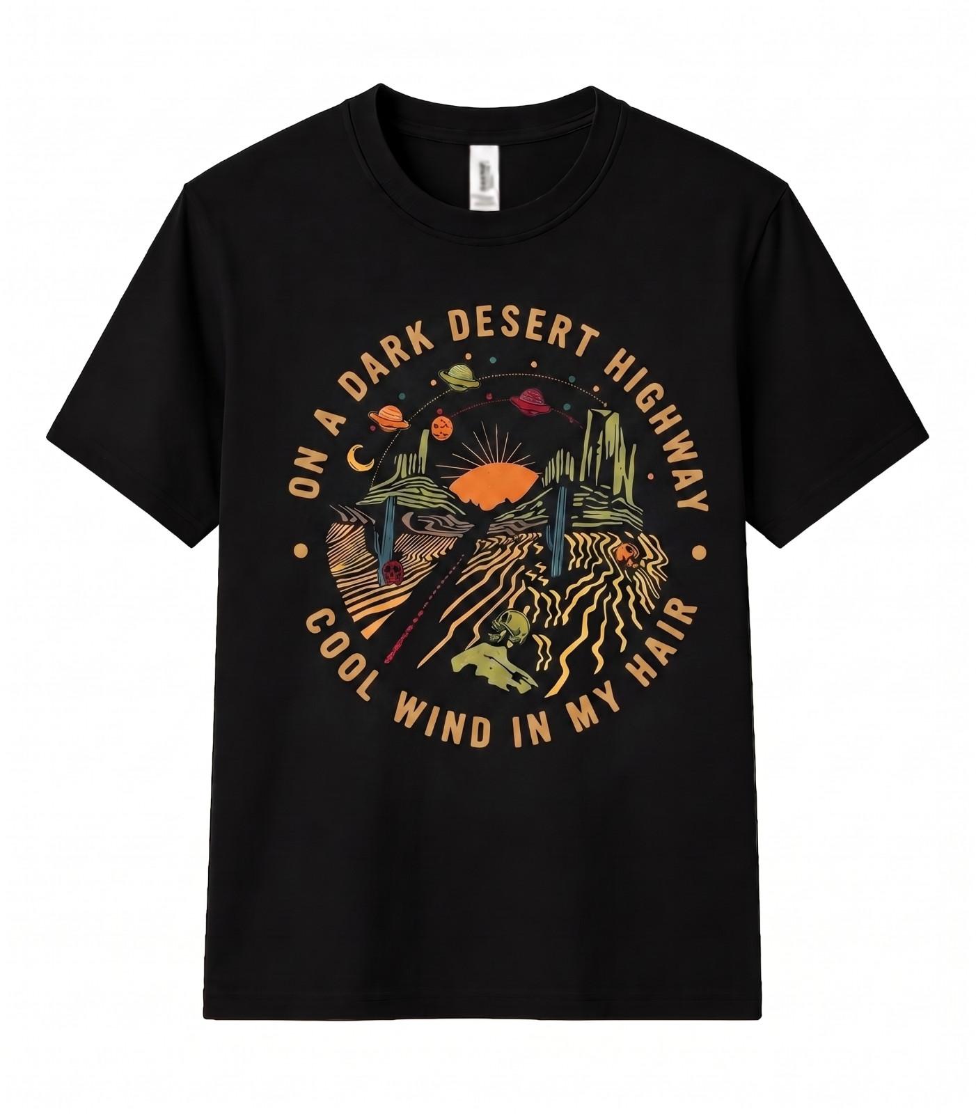 On A Dark Desert Highway Retro Adventure Graphic Hiking Camping Unisex T Shirt Unisex T-Shirt S