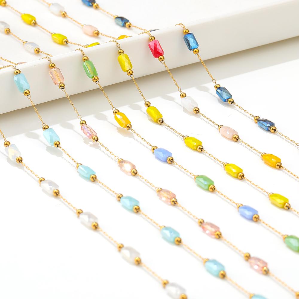 1 Meter Stainless Steel Rectangle Crystal Glass Chains for DIY Jewelry Ethnic Style Earrings Making Necklace Bracelets Findings