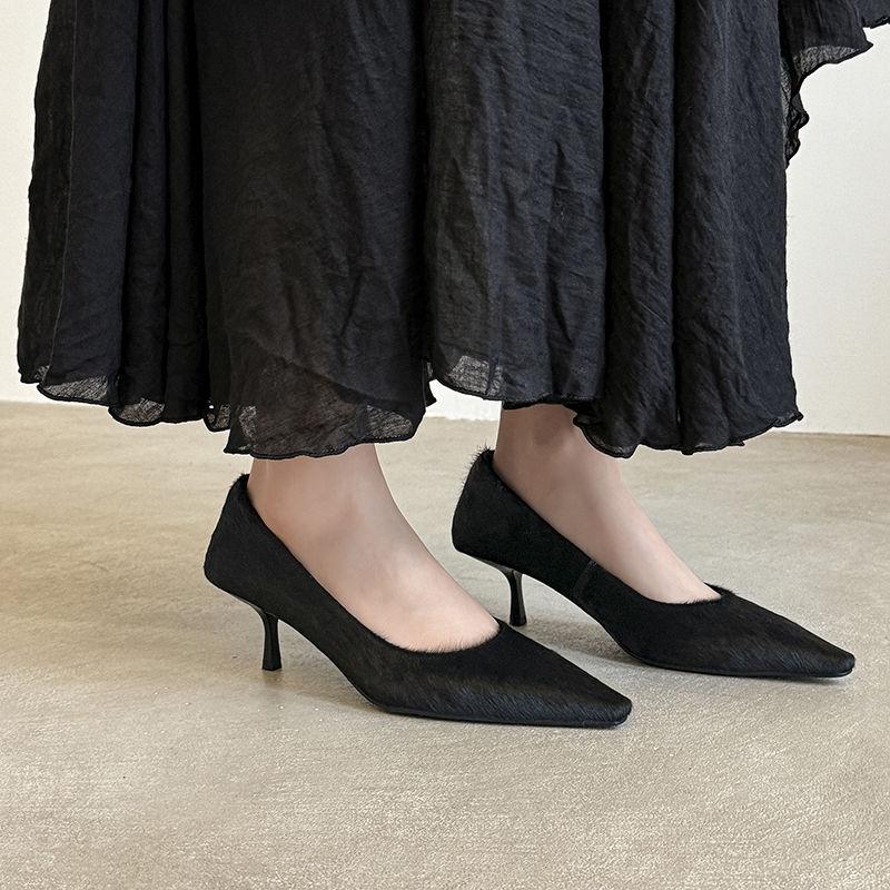 Fashion 2025 New Spring Women Pumps Square Toe Thin Heel Horsehair Leather Shoes for Women Elegant Handmade High Heels Ladies Shoes