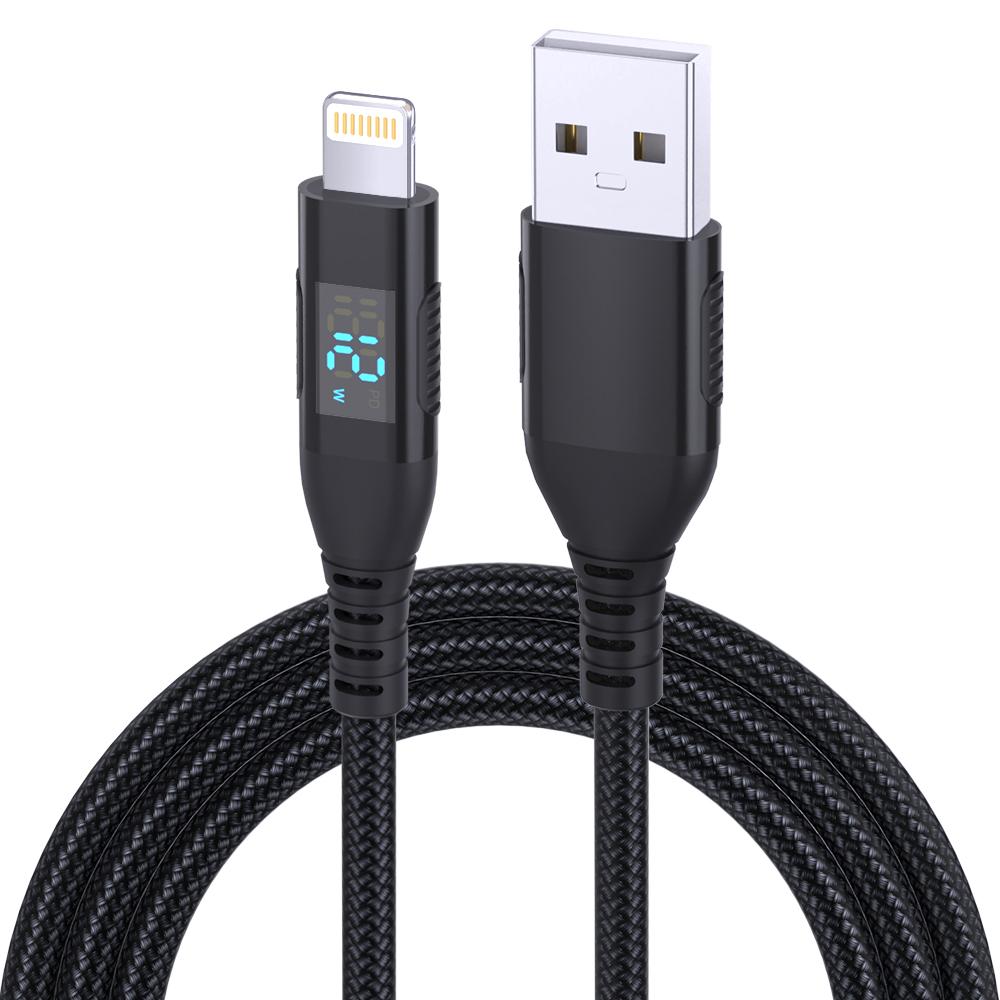 3m USB to Lightning Cable Digital Display 2.4A Nylon Braided Phone Fast Charging Cord