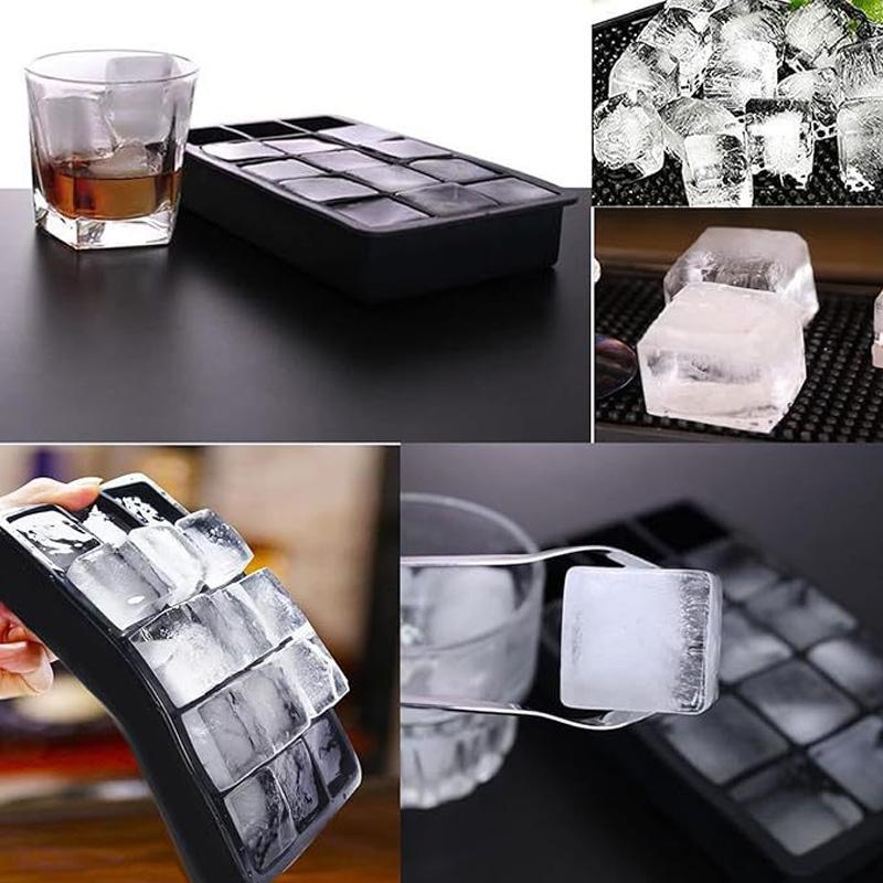 New 15 Grids Silicone Ice Cube Molds Big Square Ice Molds Reusable Whiskey Ice Cube Molds Cocktail Freezer DIY Homemade Barware