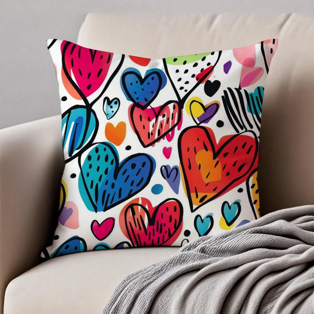 Lovely Heart Of Love My Beloved Cushion Cover Pillowcase Anti-Dustmite Invisible Zipper Short Plush Sofa Cushion
