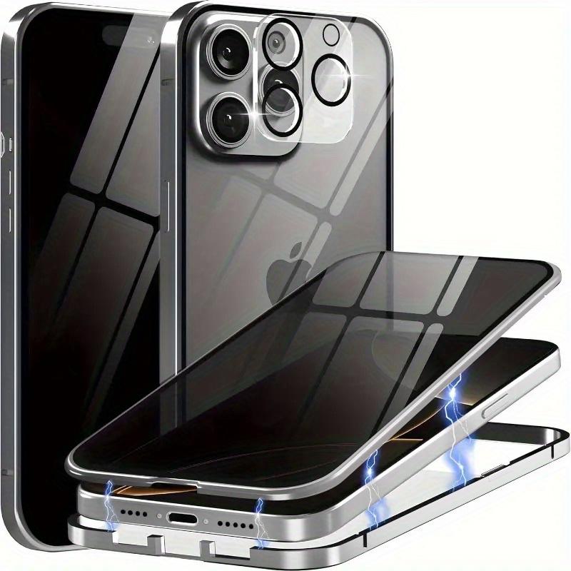 Metal Magnetic Privacy Phone Case For Iphone 17 16 15 14 13 12 11 Pro Max Plus XS 8 7 Anti-Peep Tempered Glass Lens Protection